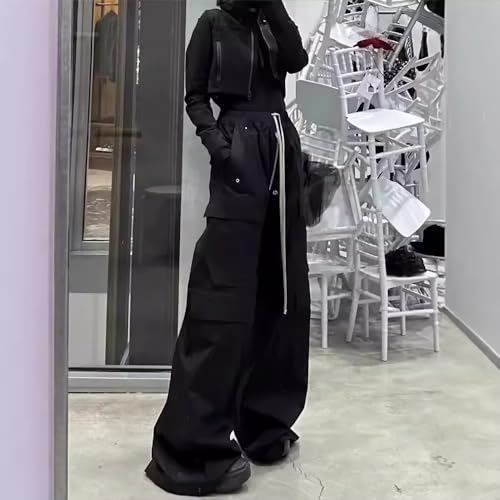 Women's Goth Cargo Pants Unisex Casual Wide Leg Pants Baggy Elastic Waist Drawstring Trousers3