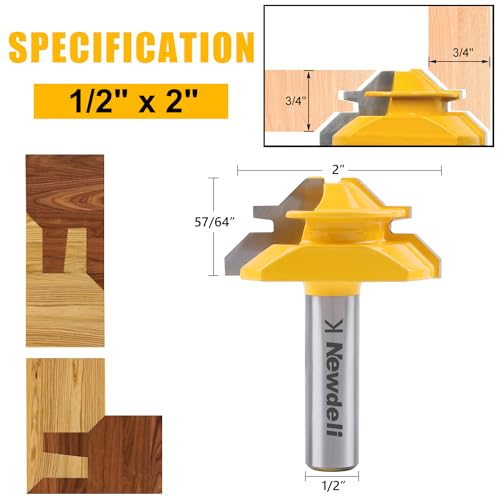 Image of Newdeli 3PCS 45 Degree Lock Miter Router Bit Set 1 /2 Inch Shank for 1 /2 inch, 3 /4 inch, 1 inch Cutting Height Joint Router Bits for Creating Lock Miter Joint