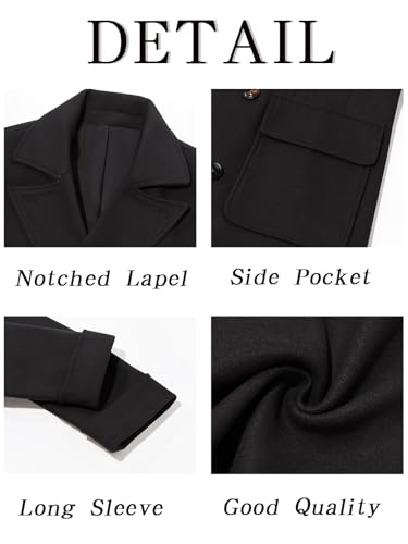 Runcati Mens Trench Coat Notch Lapel Double Breasted Peacoat Wool Blend Casual Long Overcoat 5