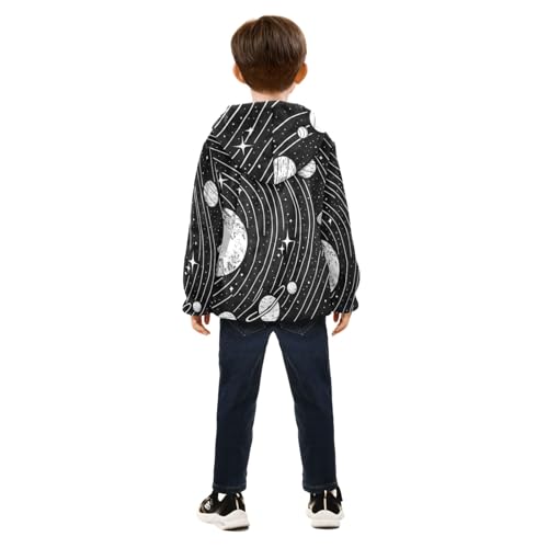 Boys Girls Fleece Jacket Black and White Drawing Of The Solar System Kids Warm Hooded Outwear Coat4