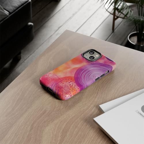 Coque rigide brillante iPhone 14 violet cercles aquarelles - 4