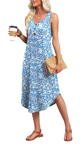 Image of WIHOLL Summer Dresses for Women 2026 Button Front Sleeveless Casual Midi Dress Beach Vacation Sundresses with Pockets