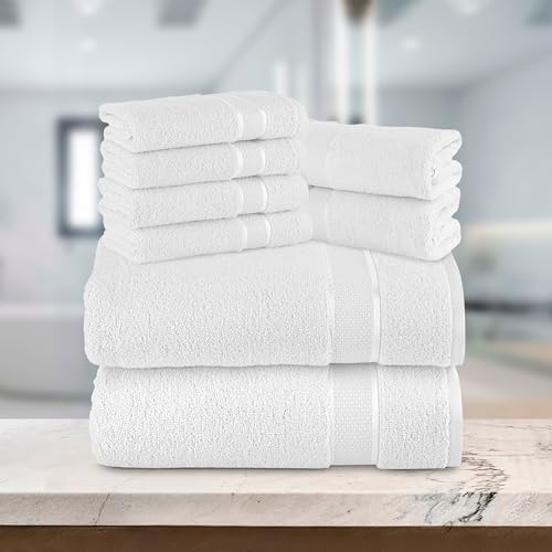 Image of Elegant Comfort Premium Cotton 8-Piece Towel Set, Includes 4 Washcloths, 2 Hand Towels and 2 Bath Towels, 100% Turkish Cotton - Highly Absorbent and Super Soft Towels for Bathroom, White