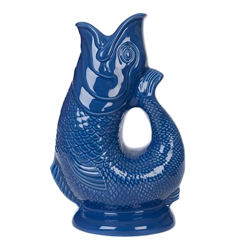 Gurgly Iconico Blu Azur Glug Jug Grande 28 cm 1,4 L - Brocca per acqua di pesce, vaso decorativo per pesci, caraffa