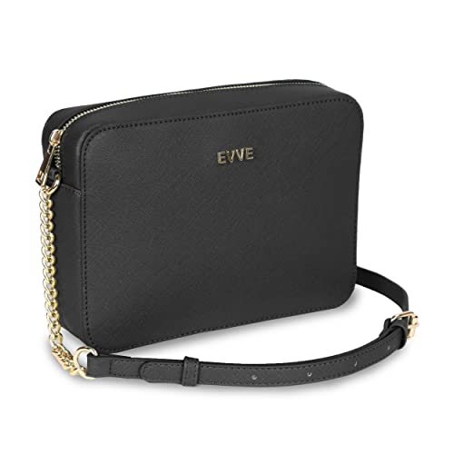 EVVE Women's Saffiano Crossbody Camera Bag Designer Shoulder Purse with Chain and Leather Strap