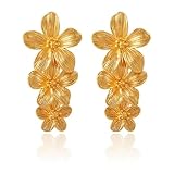 QKEPCY Pendientes Largos Florales Cascada Triple Colgantes Elegantes Joyería Mujer Accesorios Decorativos (Oro)