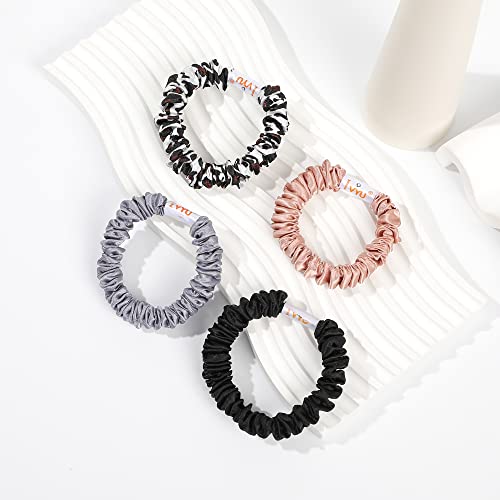 Image of Hair Ties Silk Satin Scrunchies - Small Mini Scrunchy for Women Thick Hair Accessories Cute Soft No Slip Hair Elastics Ponytail Holder for Curly Hair No Damage Hairties Gift for Girls