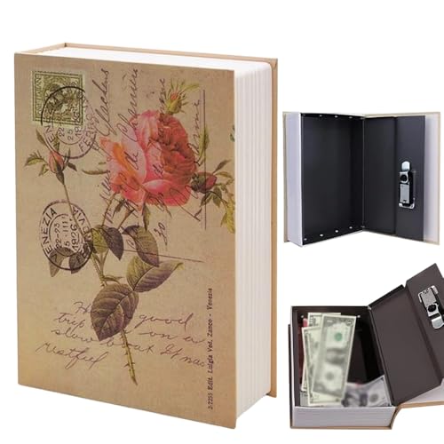 Buchtresor mit Zahlenschloss 18 x 11 5 x 5 5 cm Buchsafe Tresor Buch Safe mit Schlüssel für Schmuck Geld Bargeld Wertvolle Objekte für Bücherregal Büro/Hause (Rosentagebuch Stil)