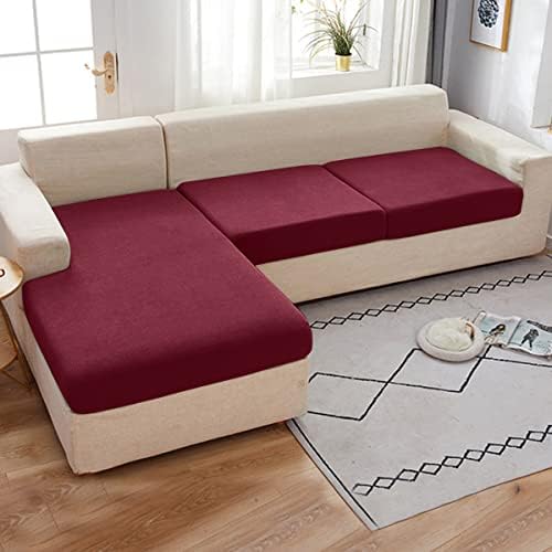 WISEFIN Sectional Couch Covers,Stretch Sofa Couch Cushion Covers, Seat Cushions Furniture Protector Cover for L Shaped Sofa (1PC Wine Red)