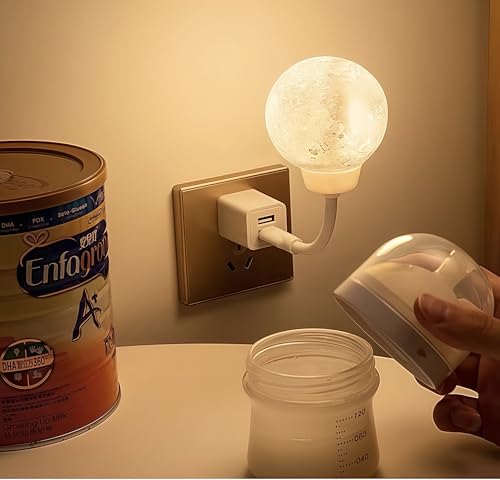 Image of Smart Moon Night Light for Kids, USB Plug-in LED Lamp with 3-Color Dimming & Voice Control, Decorative Moon Nightlight for Bedroom & Bedside