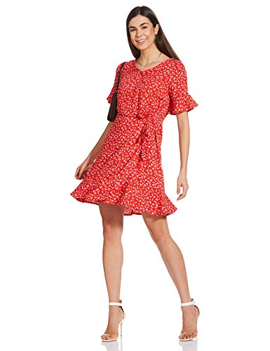 Image of EASYBUY Women's Rayon Fit and Flare Below The Knee Dress (SP21SR18LW Coral XL)