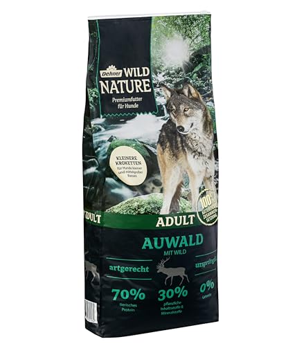 Dehner Wild Nature Hundefutter Auwald, Trockenfutter getreidefrei/zuckerfrei, Kroketten, für ausgewachsene Hunde, Wild, 12 kg