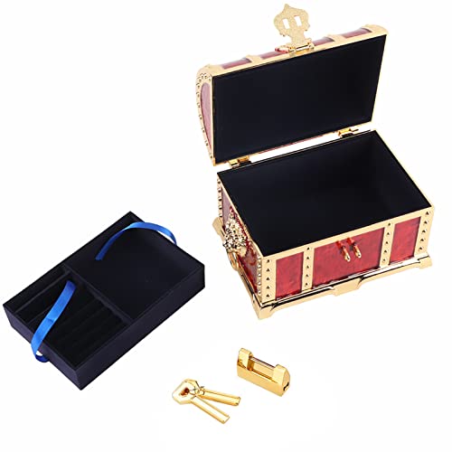 Clphendorine Caja de almacenamiento para joyas vintage, estuche organizador de joyas con cerradura para anillos, collares y pendientes; portajoyas compacto y portátil con forro de franela