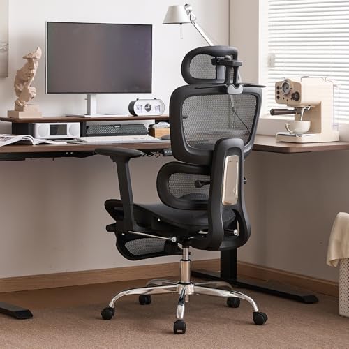 LarkLeaves Cadeira de Escritório com Descanso para os Pés, Cadeira Ergonômica com Encosto de Cabeça