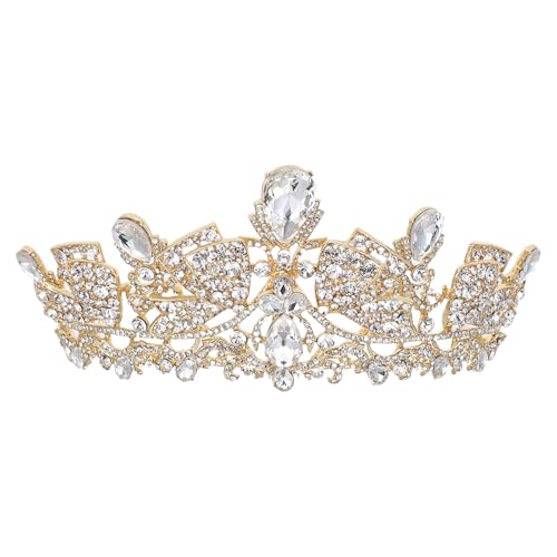 Tiara de novia en aleación dorada versátil con base cómoda antideslizante