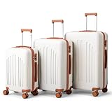 LALAHO Set de 3 Valises de Voyage, Valise Grande Taille/Cabine, Petite Valise, Bagage Suitcase en ABS (Beige Brun)