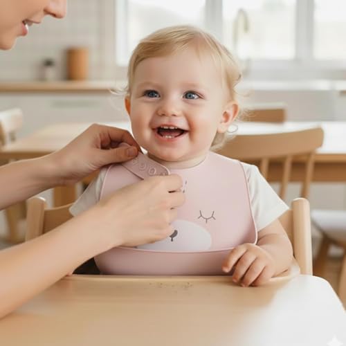 Image of SAFE-O-KID Premium Silicone Baby Bib - Lightweight, Foldable, Non-Toxic Bib with Spill-Proof, Adjustable, Soft, BPA Free Easy-to-Clean Feeding Bib for toddlers - Assorted