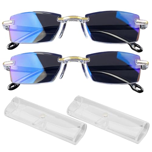 Joygoodta 2 Pairs Anti Blue Light Presbyopia Glasses Self Adjusting Automatic Zoom Reading Glasses Lightweight with Box for Men Women Auto Focus