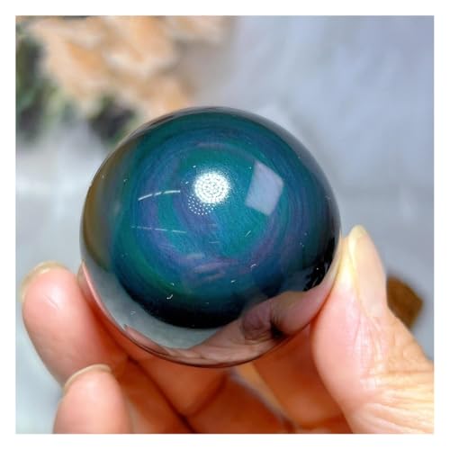 Esfera de obsidiana arcoíris mineral de colección con base expositora 2