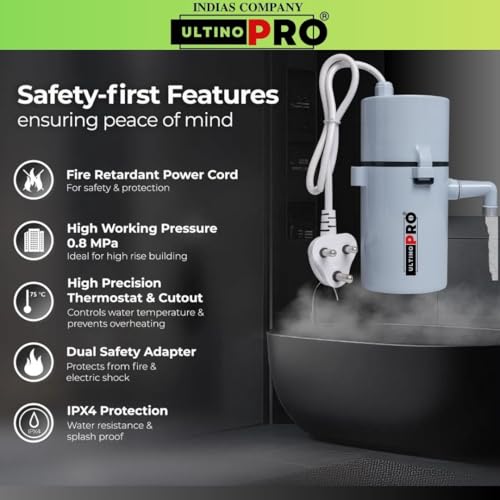 Image of 1 Litre Portable Instant Water Geyser | Compact Electric Water Heater for Bathroom, Kitchen, Bucket Bath | Shock-Proof & Energy Efficient (GREY)