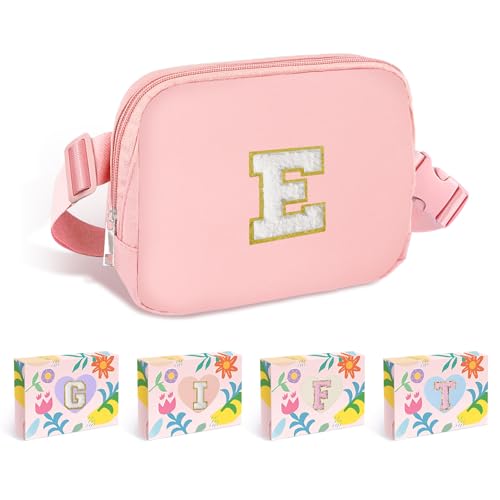 Image of COSHAYSOO Pink Fanny Pack for Girls Fashion Belt Bag Small Crossbody Purse Initial Monogram Personalized Birthday Christmas Gifts for Daughter Granddaughter Niece Age 6-8 8-10 10-12 5-7 Letter E