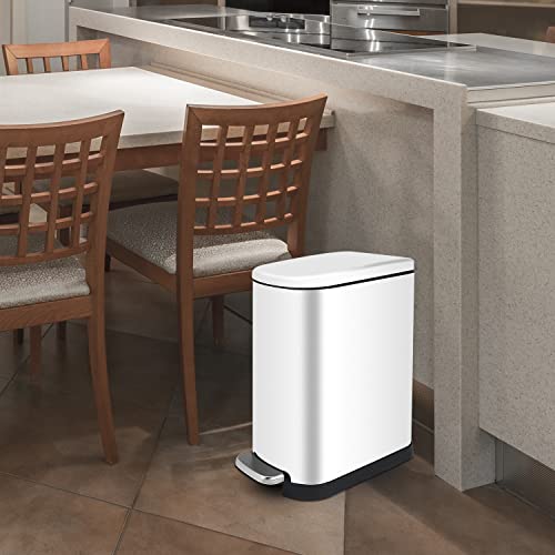 Hompus 2.6 Gallon/10 Liter Small Bathroom Trash Can With Lid Soft Close, Removable Inner Waste Basket, Rectangular Slim Garbage Can For Bedroom Office Dorm Room, Narrow Step Trash Bin, White #TOP5