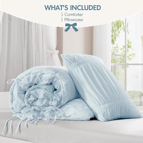 Image of Intelligent Design Ruched Shabby Chic Blue Twin XL Comforter Set, 2pc | Girls Dorm Bedding Set, French Country, All Season Down Alternative, Cozy, Machine Washable, Lightweight, Breathable