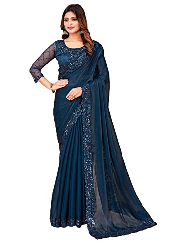 Chemisier brodé en soie bleu pour soirée et mariage indien