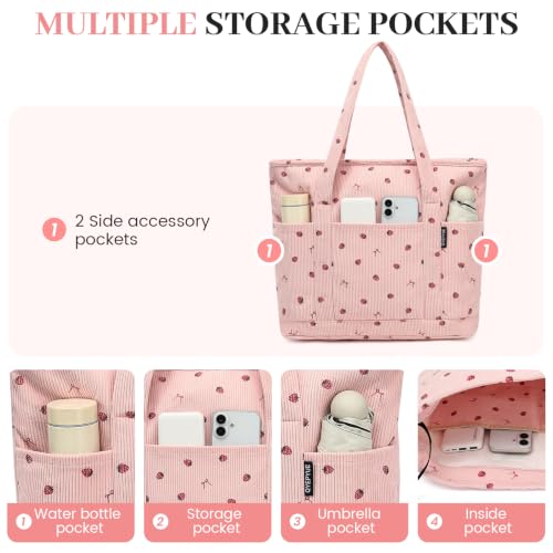 Image of Large Canvas Tote Bag for Women, Beach Bag with Zipper, Utility Tote Bag with 3 Front Pockets, Weekender Pool Bag