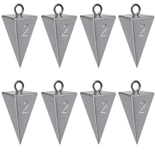 Pyramid Sinkers 2 oz for Surf Fishing & Catfishing - Durable Lead Fishing Weights, 8 Pack