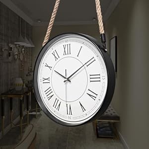 WOOPHEN Rope Hanging Wall Clock Battery Operated, Silent Non-Tick 12 Inch Roman Numerals Retro Rustic Country Luxury Art Vintage Lanyard Wall Clocks for Living Room/Kitchen/Bedroom/Office/Classroom WOOPHEN Rope Hanging Wall Clock Battery Operated Silent Non Tick 12 Inch Roman Numerals Retro Rustic Country Luxury Art Vintage Lanyard Wall Clocks for Living RoomKitchenBedroomOfficeClassroom