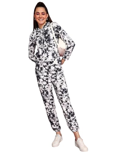 Image of POPWINGS Casual Self Design Solid Sweatshirt and Joggers Co-Ords Set for Women | Trendy Stylish Top and Bottom Set for Women | Women Hooded Sweatshirt and Joggers Set | Women Co Ords Set Summer Wear