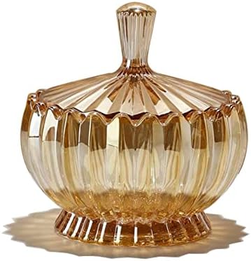 Rxcvkmw glass candy plate with cover, crystal candy bowl, fruit plate, decorative bowl (Amber)