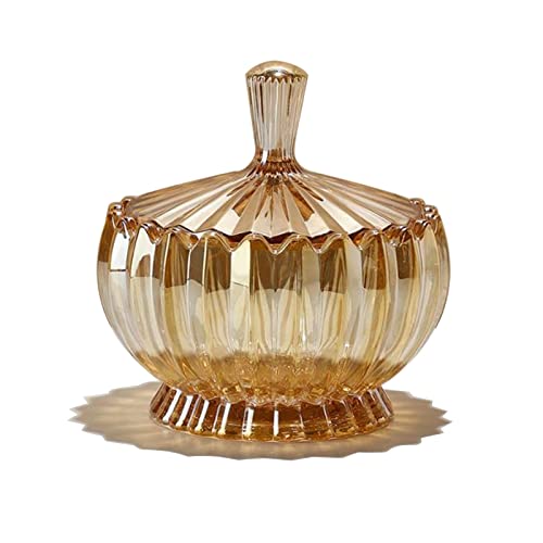 Rxcvkmw glass candy plate with cover, crystal candy bowl, fruit plate, decorative bowl (Amber)