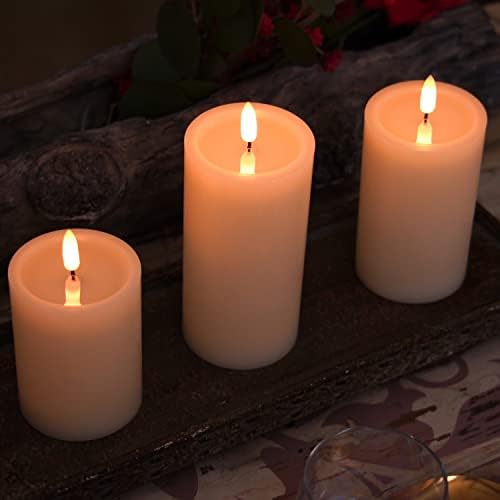 Amagic Flameless Candles, LED Candles Battery Operated with Remote Control and Timers, Liquid Wax Effect, for Home, Wedding, Party, Christmas Decoration, Ivory Wax, Set of 3