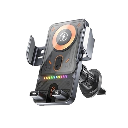車載ワイヤレス充電器 360°回転式電話マウント iPhone 12-16、Samsung Galaxy Fold 3-6/Z Flip/S24-S25、Huawei/VIVO 折りたたみ式電話に対応(Yellow)