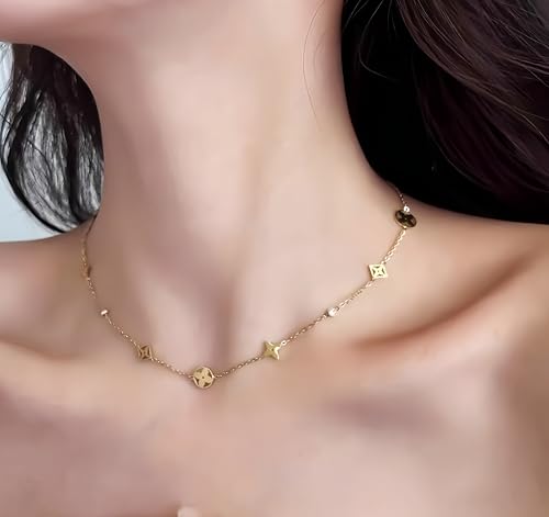 Four Leaf Clover Necklace for Women-18K Gold Plated CZ Cubic Zirconia Chocker Necklace, Dainty Lightweight Lucky Necklace Accessories Jewelry gifts for Mother's Day.Adding color to the charm of women3