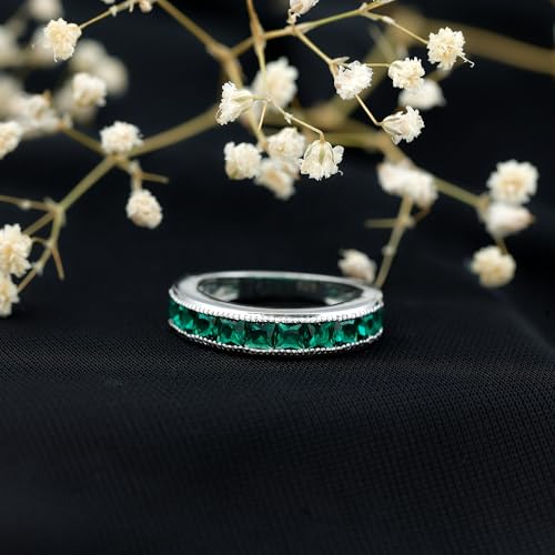 Certified Lab Grown Emerald Anniversary Ring, Aaaa Quality, Emerald Half Eternity Band - Ready To Gift2