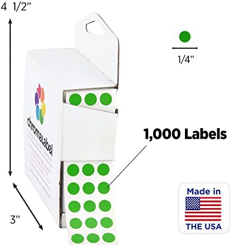 ChromaLabel 0.25 inch Round Label Permanent Color Code Dot Stickers, 1000 Labels per Dispenser Box, Green