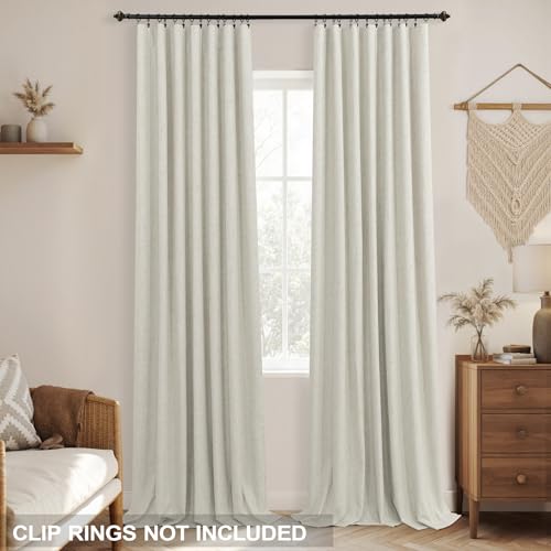 Image of KOUFALL Vintage Boho Natural Linen Blackout Curtains,Neutral Oatmeal Color Window Treatments Burlap Curtains Farmhouse for Bedroom Living Room 2 Panels