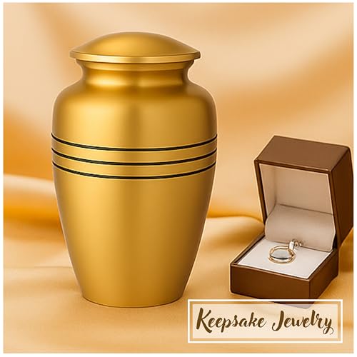 Image of Urns for Human Ashes for Women Decorative Urn for Human Ash Woman Men Large up to 220 lbs Decorative Memorial Funeral Burial Urn for Ashes Male Female Dad Mom (Gold Black)