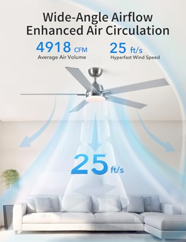 Image of Rayqueen 60Inch Brushed Nickel Ceiling Fans with Lights and Remote,Downrod