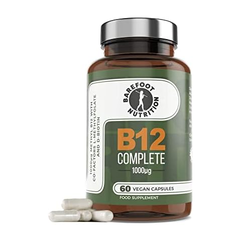 Barefoot Nutrition B12 Complete High Strength Supplement, Methylated B 12 (1000µg) - with Co-Factors Methyl folate (400µg) & D-Biotin (400µg) - 60 x 1 A Day Vegan Friendly Capsules Cover