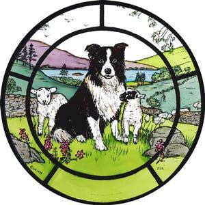 HENSITA Static Window Cling in a Collie Dog & Lambs Design