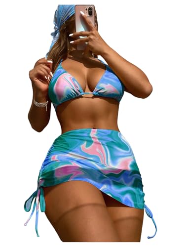 Image of RoseSeek Women's 4 Piece Polka Dots Bathing Suits Cover Up Skirt & Bandana