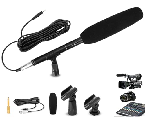 Microfone Direcional, 5V, Interface 3.5mm, Intervalo de Frequência 40-20Hz, Microfone Super Uni Direcional para Entrevista, 5M, Reduz O Ruído E adequado para Câmeras E Telefones Celulares