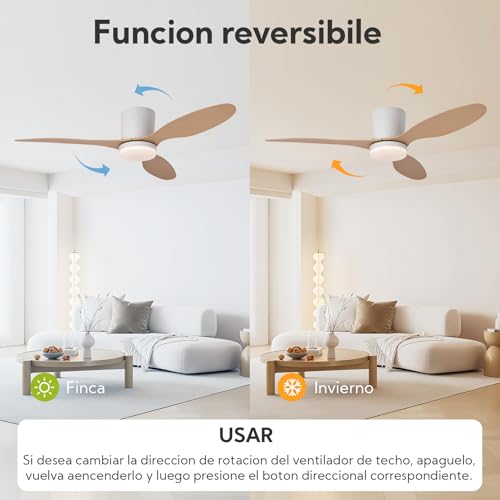 Miniatura 6 de Ventilador De Techo Silencioso Con Luz Led 30w, Lámpara Ventilador 106cm Con Motor Dc, 6 Velocidades Y Función Memoria, Mando A Distancia, Ideal Para Dormitorio Y Salón Madera Clara