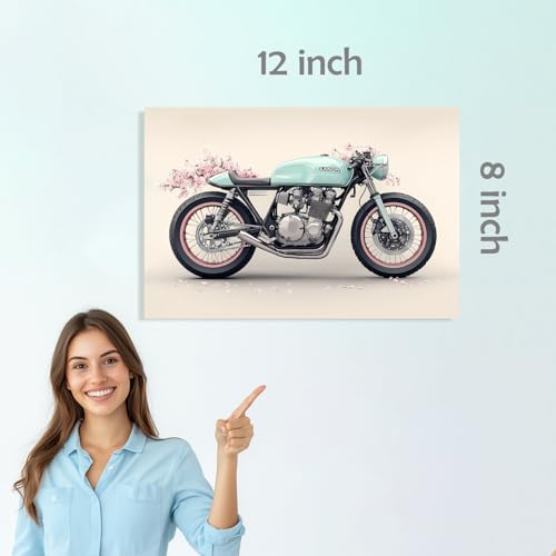 Image of SiddArtify Vintage Motorcycle Wall Art Prints Set - Classic Bike Poster Decor for Living Room Office - 8x12 Sticker Pack of 6