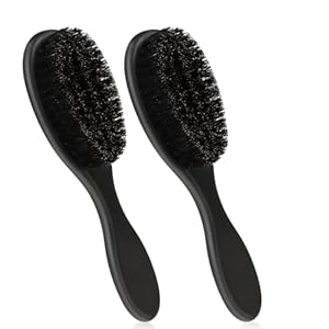 2 Pcs Hair Brush, Barber Brush, Slick Back Brushes Beard Fade Styling Comb Kit with Soft Bristles, Neck Duster Cleaning Brushes for Men, Cutting Shaving Accessories Grooming Tools with Handle (Black)