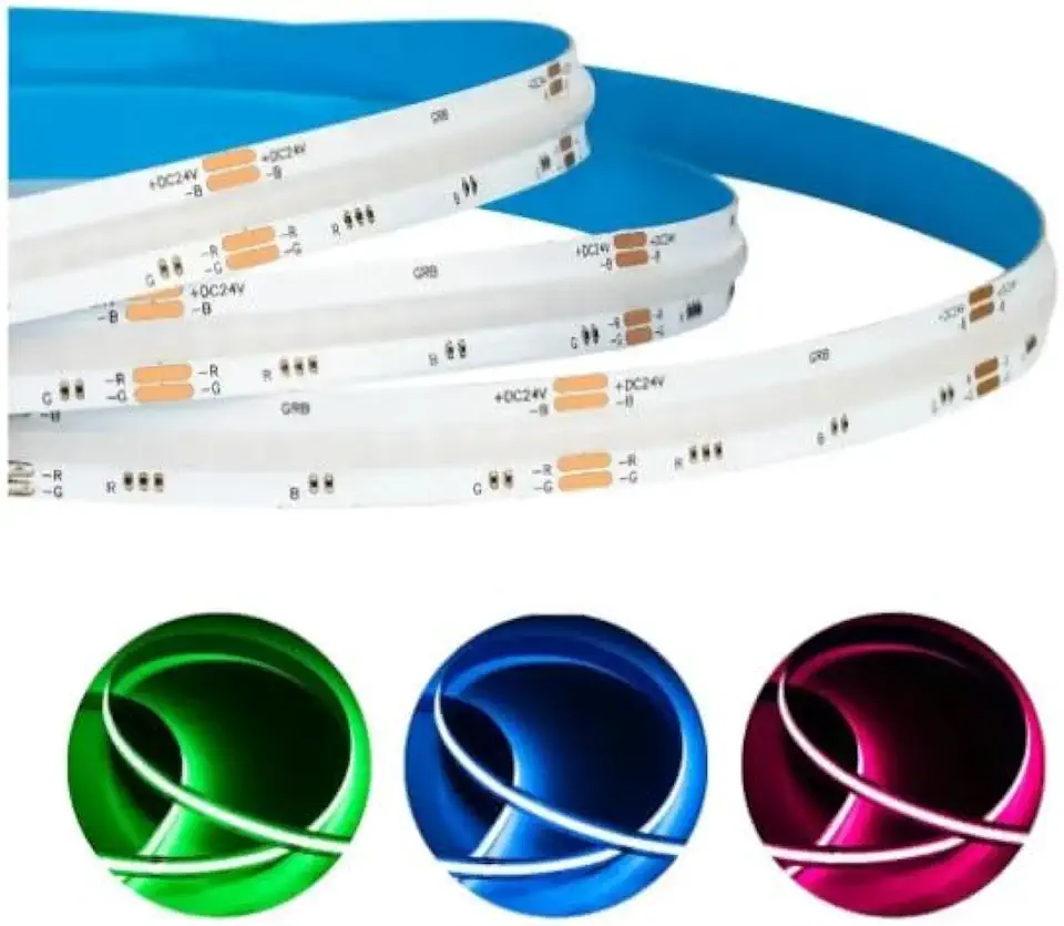Fita LED COB RGB, 24V, 18W/m, Kit Completo com 5 Metros, Multicolorido